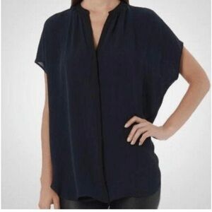Vince Silk Oversized Cap Sleeve Navy & Black Blouse, Size S